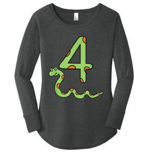 Snake Birthday Boy Kids Reptile Animal Number 4 4th Bday Women's Perfect Tri Tunic Long Sleeve Shirt