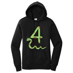 Snake Birthday Boy Kids Reptile Animal Number 4 4th Bday Women's Pullover Hoodie