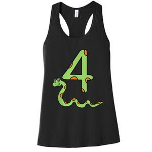 Snake Birthday Boy Kids Reptile Animal Number 4 4th Bday Women's Racerback Tank