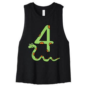 Snake Birthday Boy Kids Reptile Animal Number 4 4th Bday Women's Racerback Cropped Tank