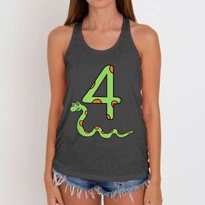 Snake Birthday Boy Kids Reptile Animal Number 4 4th Bday Women's Knotted Racerback Tank