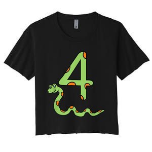 Snake Birthday Boy Kids Reptile Animal Number 4 4th Bday Women's Crop Top Tee