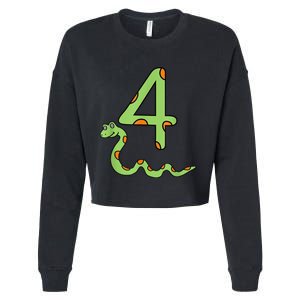 Snake Birthday Boy Kids Reptile Animal Number 4 4th Bday Cropped Pullover Crew