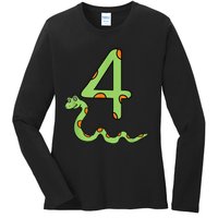 Snake Birthday Boy Kids Reptile Animal Number 4 4th Bday Ladies Long Sleeve Shirt