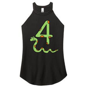 Snake Birthday Boy Kids Reptile Animal Number 4 4th Bday Women's Perfect Tri Rocker Tank