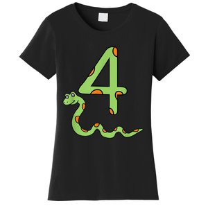 Snake Birthday Boy Kids Reptile Animal Number 4 4th Bday Women's T-Shirt