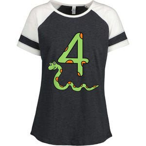 Snake Birthday Boy Kids Reptile Animal Number 4 4th Bday Enza Ladies Jersey Colorblock Tee