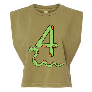 Snake Birthday Boy Kids Reptile Animal Number 4 4th Bday Garment-Dyed Women's Muscle Tee