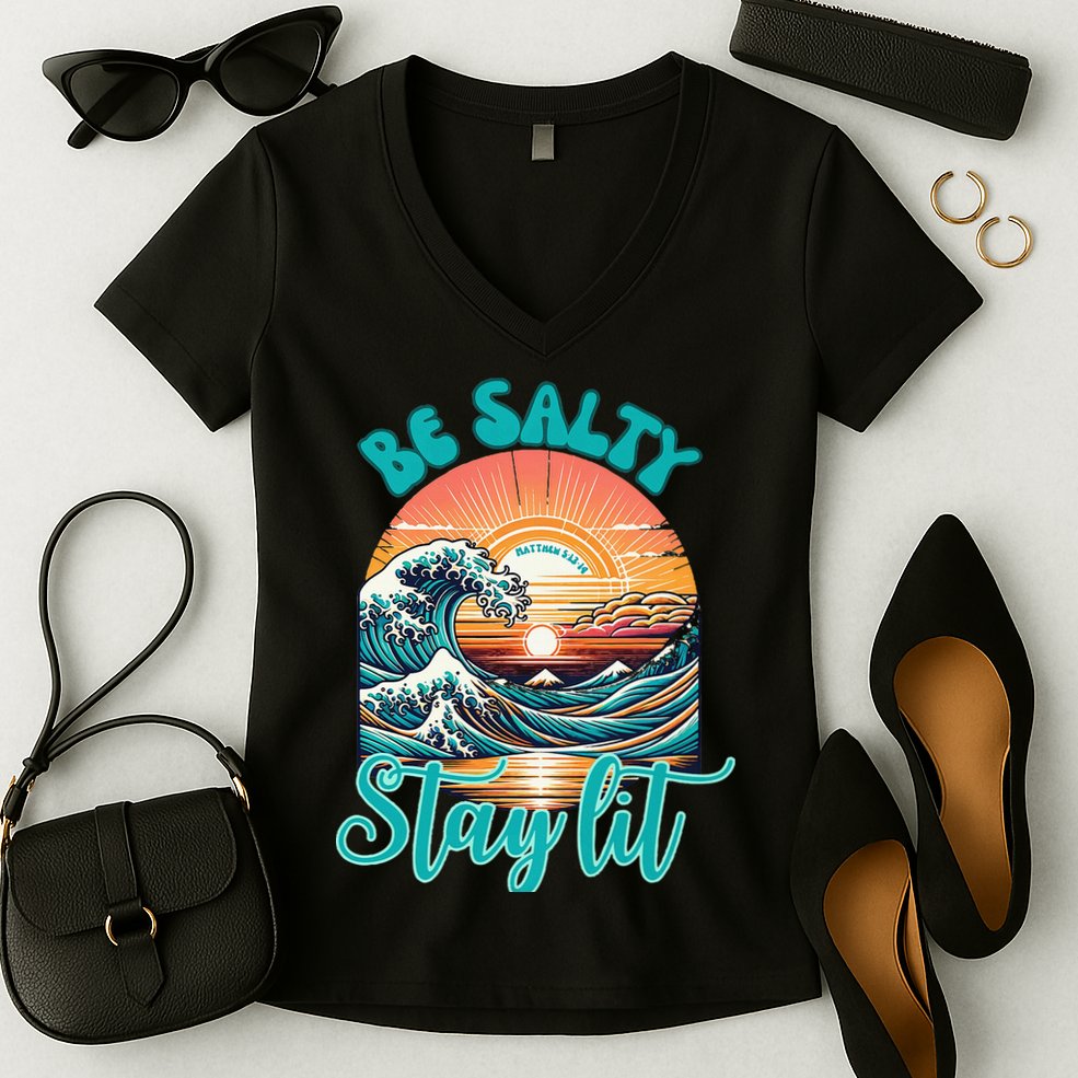 Summer Beach Be Salty Stay Lit Matthew 51314 Women's V-Neck T-Shirt