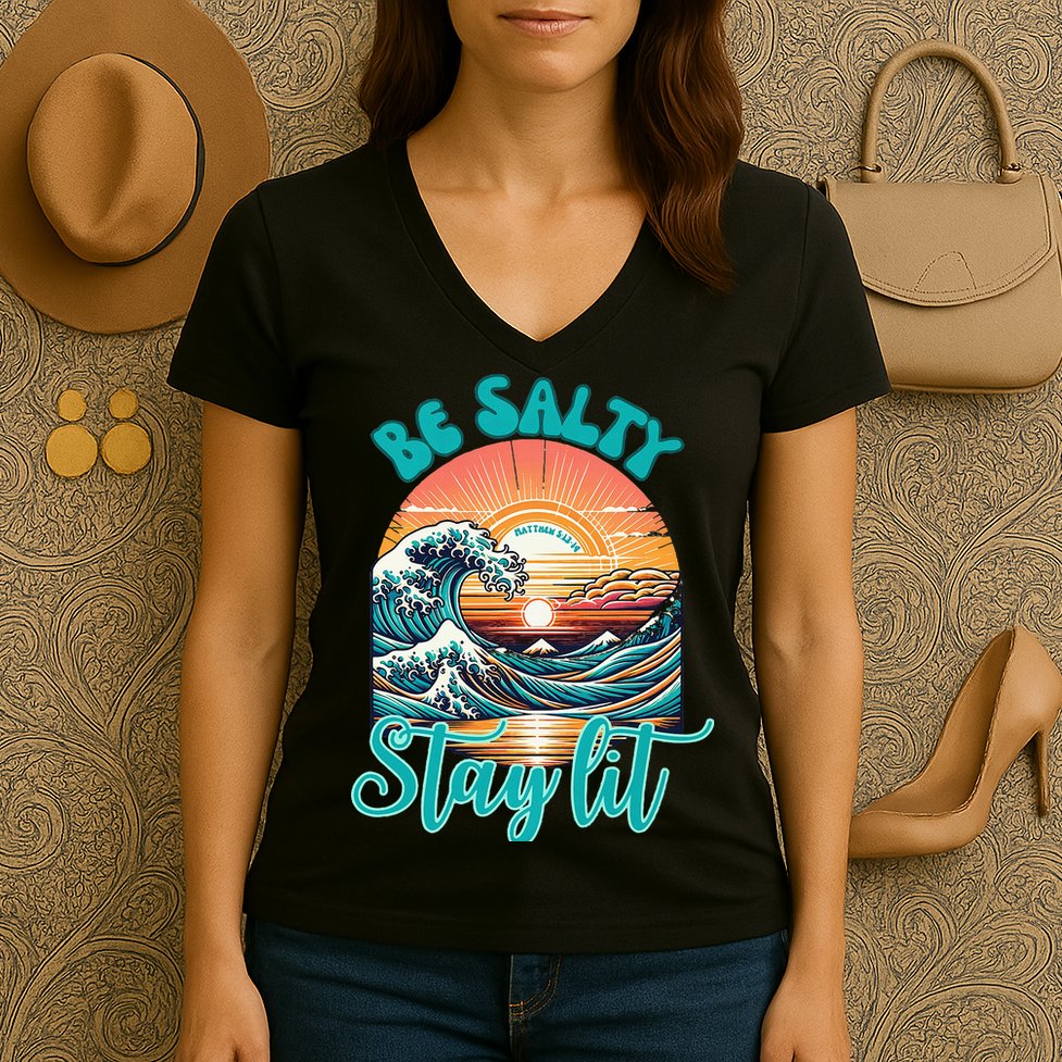 Summer Beach Be Salty Stay Lit Matthew 51314 Women's V-Neck T-Shirt