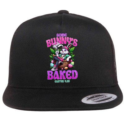 Some Bunnys Baked Easter 420 Weed Smoking Rabbit Cannabis Flat Bill Trucker Hat