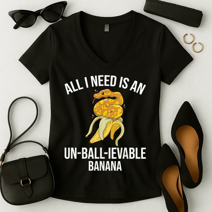 Snake Banana Ball Python Women's V-Neck T-Shirt