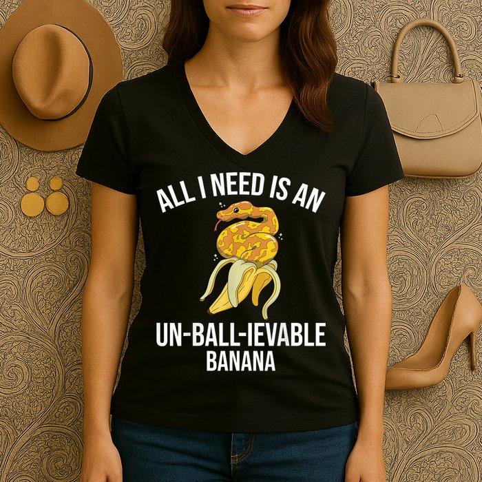 Snake Banana Ball Python Women's V-Neck T-Shirt