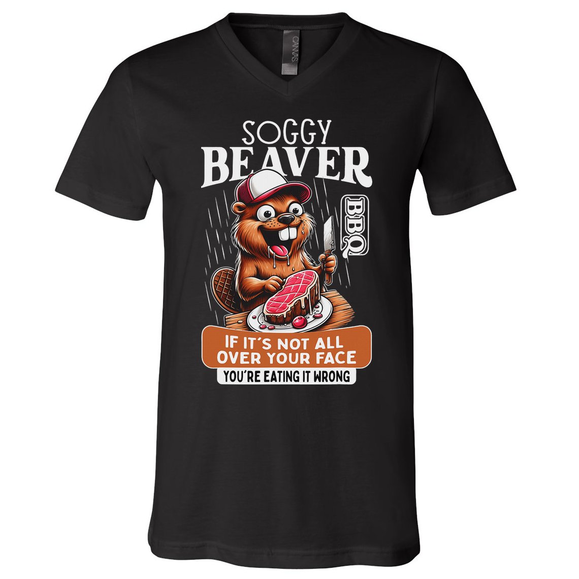 Soggy Beaver Barbecue Bbq Dirty Funny Humor Beaver Lover V-Neck T-Shirt