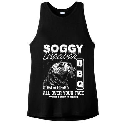 Soggy Beaver Bbq ItS Not All Over Your Face Eating It Wrong Ladies PosiCharge Tri-Blend Wicking Tank