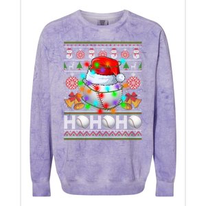 Santa Baseball Ball Xmas Tree Lights Ugly Christmas Gift Colorblast Crewneck Sweatshirt