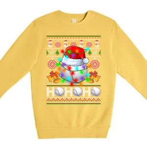 Santa Baseball Ball Xmas Tree Lights Ugly Christmas Gift Premium Crewneck Sweatshirt