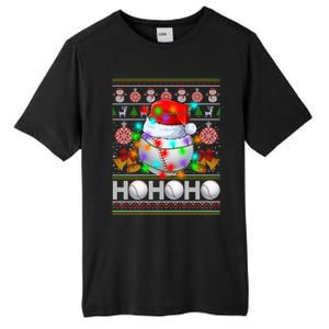 Santa Baseball Ball Xmas Tree Lights Ugly Christmas Gift Tall Fusion ChromaSoft Performance T-Shirt