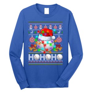 Santa Baseball Ball Xmas Tree Lights Ugly Christmas Gift Long Sleeve Shirt