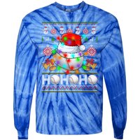 Santa Baseball Ball Xmas Tree Lights Ugly Christmas Gift Tie-Dye Long Sleeve Shirt