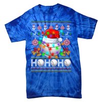 Santa Baseball Ball Xmas Tree Lights Ugly Christmas Gift Tie-Dye T-Shirt