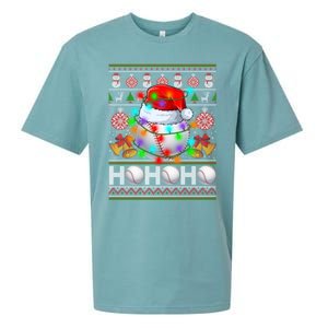 Santa Baseball Ball Xmas Tree Lights Ugly Christmas Gift Sueded Cloud Jersey T-Shirt