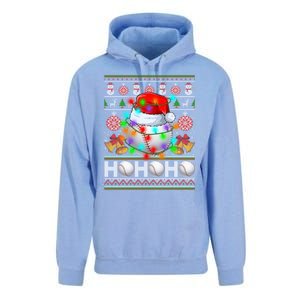 Santa Baseball Ball Xmas Tree Lights Ugly Christmas Gift Unisex Surf Hoodie