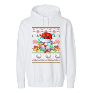 Santa Baseball Ball Xmas Tree Lights Ugly Christmas Gift Garment-Dyed Fleece Hoodie