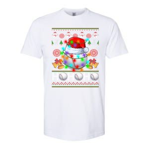 Santa Baseball Ball Xmas Tree Lights Ugly Christmas Gift Softstyle CVC T-Shirt