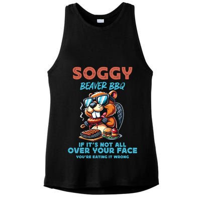 Soggy Beaver BBQ If It's Not All Over Your Face Beaver Ladies PosiCharge Tri-Blend Wicking Tank