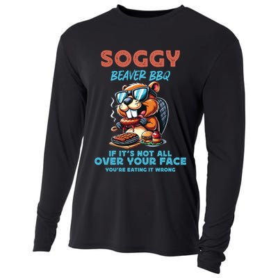 Soggy Beaver BBQ If It's Not All Over Your Face Beaver Cooling Performance Long Sleeve Crew