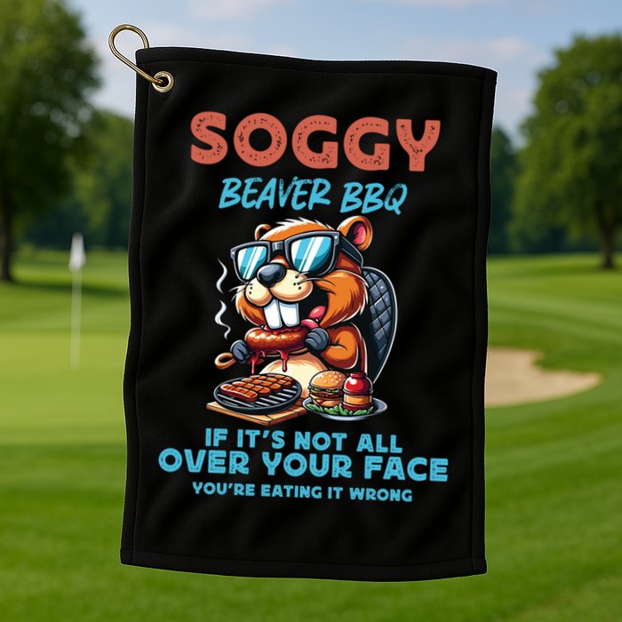 Soggy Beaver BBQ If It's Not All Over Your Face Beaver Golf Towel