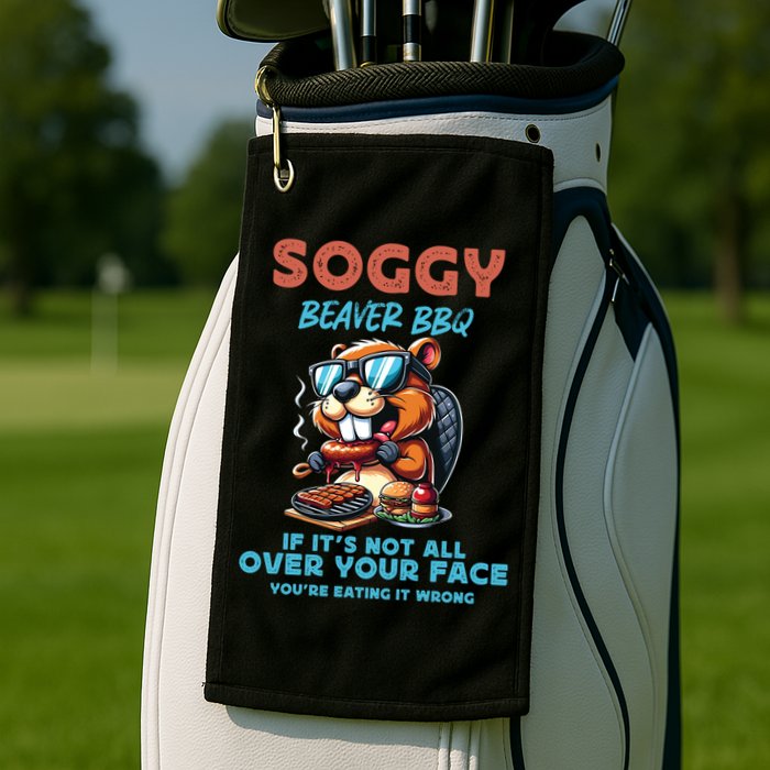 Soggy Beaver BBQ If It's Not All Over Your Face Beaver Golf Towel