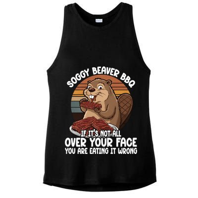 Soggy Beaver BBQ If It's Not All Over Your Face Beaver Ladies PosiCharge Tri-Blend Wicking Tank