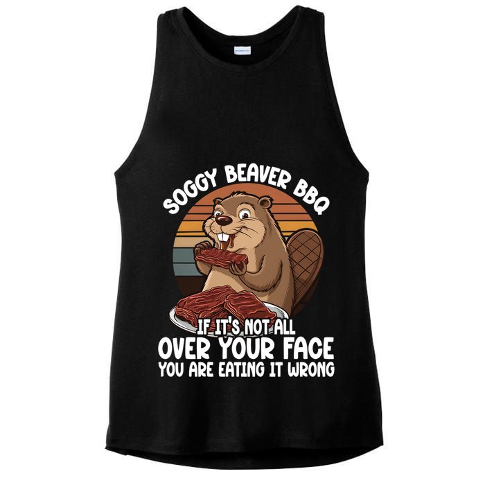 Soggy Beaver BBQ If It's Not All Over Your Face Beaver Ladies PosiCharge Tri-Blend Wicking Tank