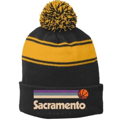 Sacramento Basketball BBall City California Sacramento Stripe Pom Pom Beanie