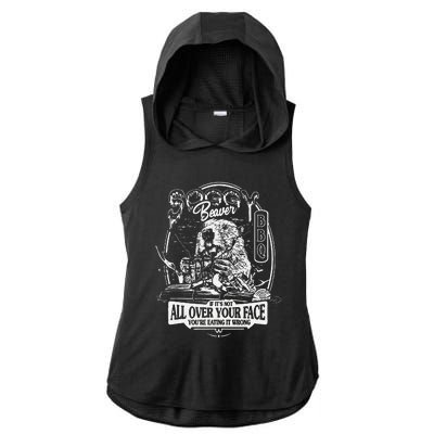 Soggy Beaver Bbq ItS Over Face The Beaver Ladies PosiCharge Tri-Blend Wicking Draft Hoodie Tank