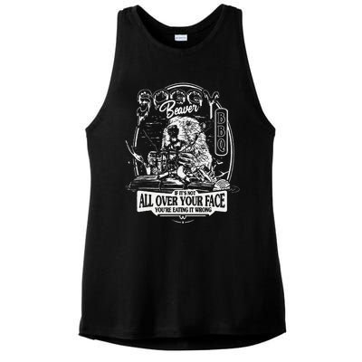 Soggy Beaver Bbq ItS Over Face The Beaver Ladies PosiCharge Tri-Blend Wicking Tank