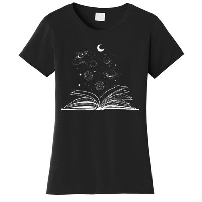 Space Books Bookworm Astronomy Science Galaxy Planet Women's T-Shirt