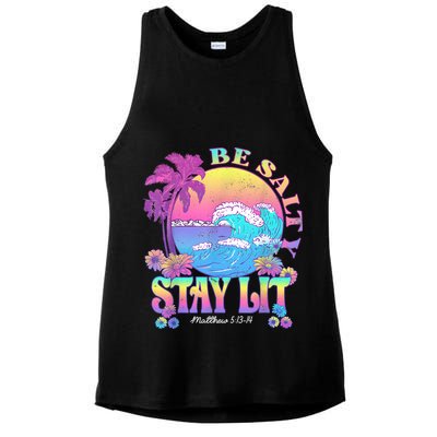 Summer Beach Be Salty Stay Lit Matthew 5:13 14 Ladies PosiCharge Tri-Blend Wicking Tank