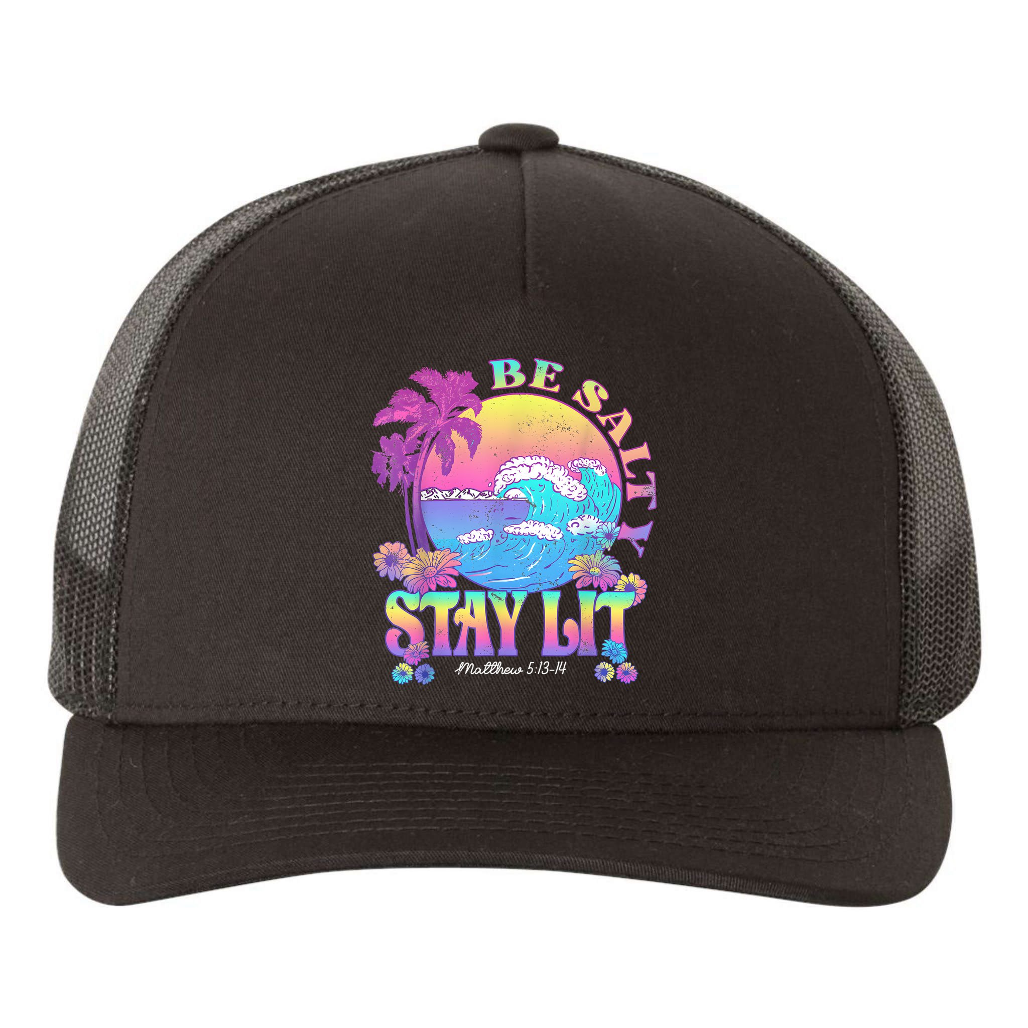 Summer Beach Be Salty Stay Lit Matthew 5:13 14 Yupoong Adult 5-Panel Trucker Hat