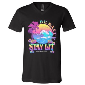 Summer Beach Be Salty Stay Lit Matthew 5:13 14 V-Neck T-Shirt