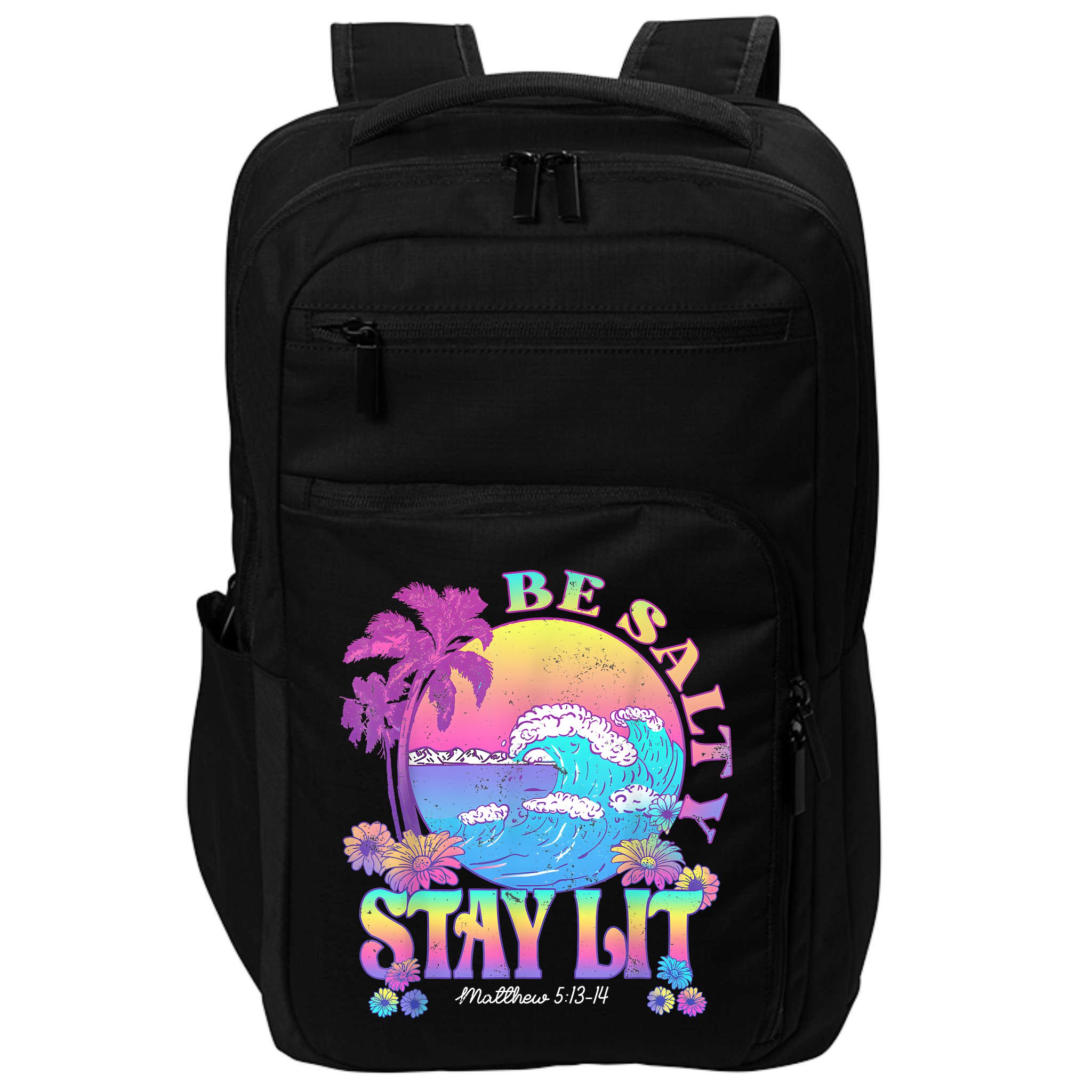 Summer Beach Be Salty Stay Lit Matthew 5:13 14 Impact Tech Backpack
