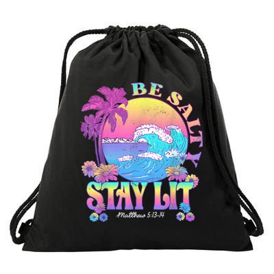 Summer Beach Be Salty Stay Lit Matthew 5:13 14 Drawstring Bag