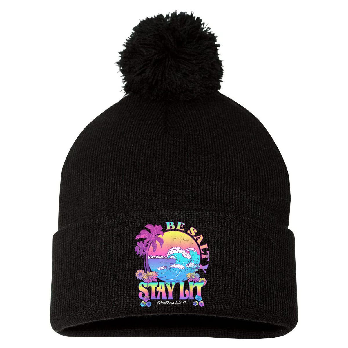 Summer Beach Be Salty Stay Lit Matthew 5:13 14 Pom Pom 12in Knit Beanie