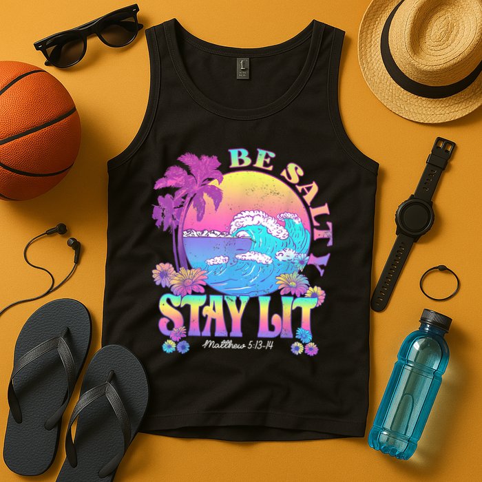 Summer Beach Be Salty Stay Lit Matthew 5:13 14 Tank Top