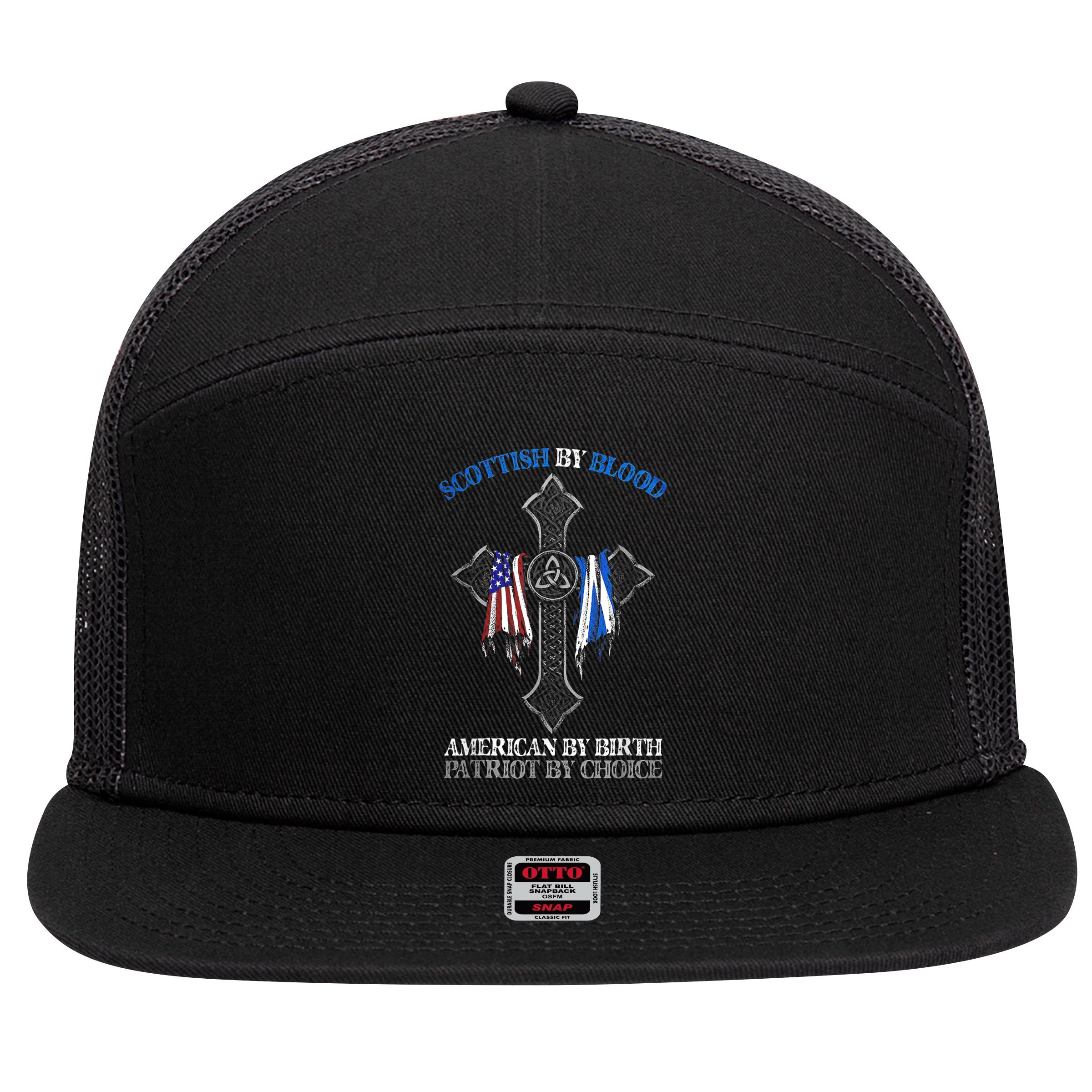 Scottish By Blood American By Birth Cross Flag 7 Panel Mesh Trucker Snapback Hat