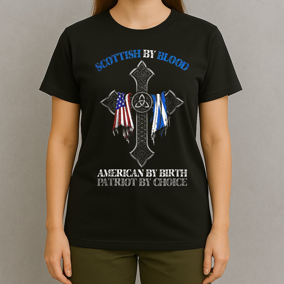 Scottish By Blood American By Birth Cross Flag T-Shirt