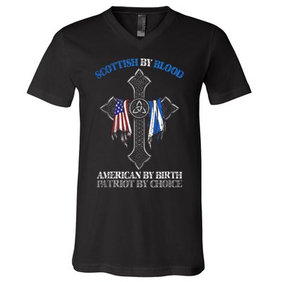 Scottish By Blood American By Birth Cross Flag V-Neck T-Shirt