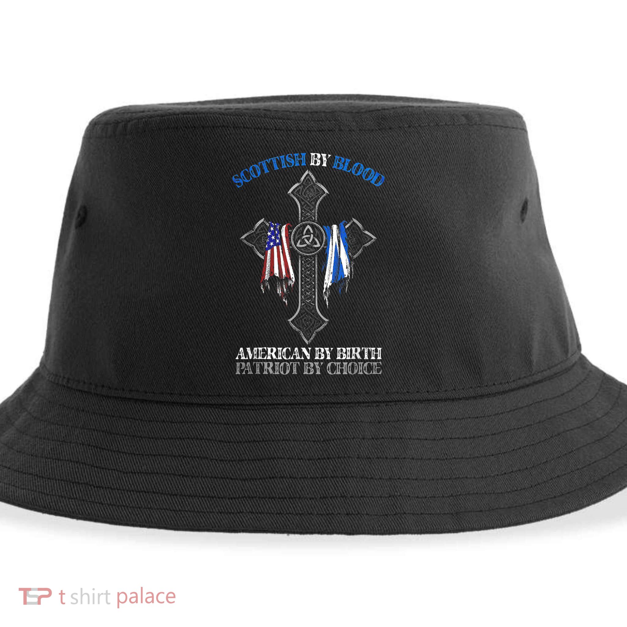 Scottish By Blood American By Birth Cross Flag Sustainable Bucket Hat